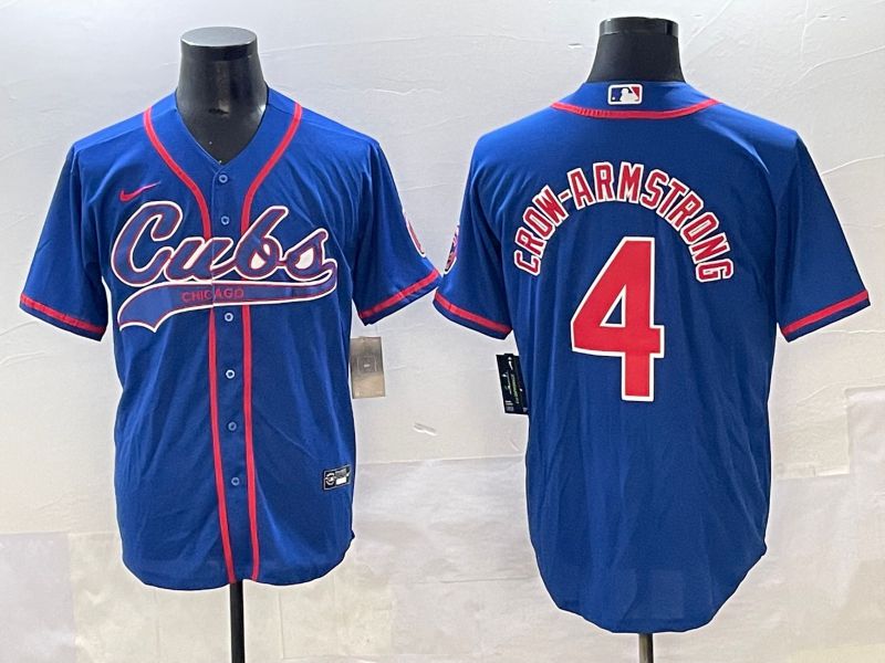 Men 2025 Chicago Cubs #4 Crow-Armstrong Blue Joint Name Nike MLB Jersey style 1